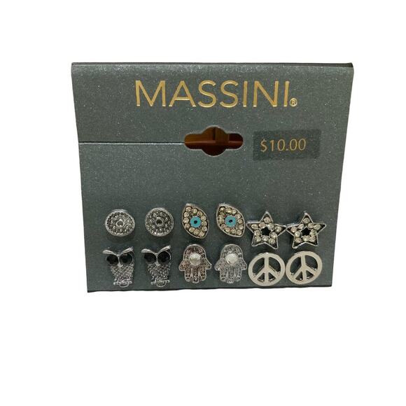 Massini Earrings Multi-Color 6-pack Stud Fastener Crystal Womens Fashion Jewelry - Picture 1 of 6